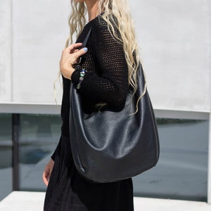 Grand sac hobo en cuir souple, sac hobo en cuir noir, grand sac hobo pour femme, sac à bandoulière en cuir noir, sac hobo ample, sac pour femme