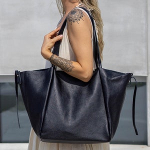 Echtleder große Shopper Tasche Schwarz, weiches Leder Hobo Umhängetasche Damen, große Leder Umhängetasche, große schwarze Leder Umhängetasche