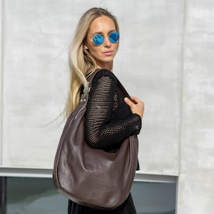 Brown leather shoulder bag, soft leather shopping bag, hobo leather bag, handmade leather bag, leather bag women, genuine leather bag