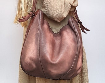 Bolso Hobo de cuero vintage - Bolso de hombro desgastado para mujer, Bolsos de hombro de cuero para mujer