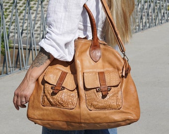 Women's Large Leather Tote Bag - Handcrafted Brown Shoulder Bag, Leather Crossbody Tote - Handmade Large Bag for Women, Leather Tote