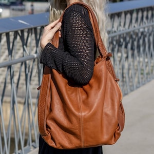 Leren converteerbare hobo-tas – 2-in-1 zachte rugzak en schoudertas – vintage gewassen Italiaans leer, grote zachte leren tas