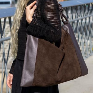 Wildleder Tragetasche, Große Schultertasche, Braun Wildleder Hobo Tasche, Weiche Leder Slouchy Tasche, Geräumige Alltagstasche, Vielseitige Frauen Große Handtasche