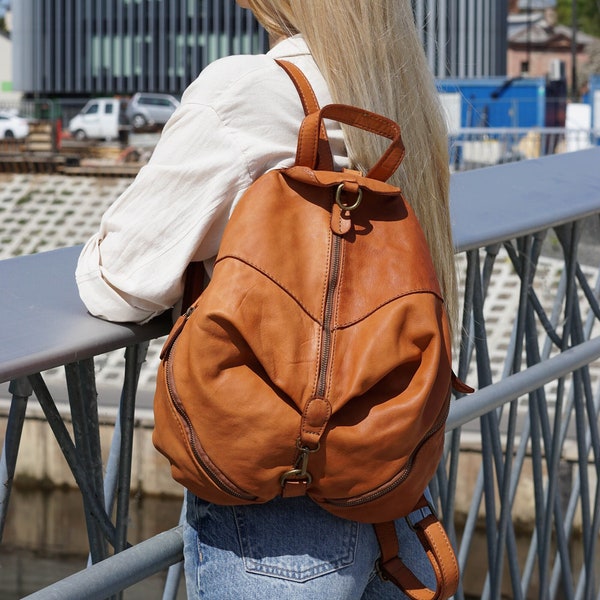 Wandelbarer Hobo Rucksack Leder, weicher Lederrucksack, Lederrucksack Damen, Rucksack Leder Damen, Rucksäcke für Damen Vintage