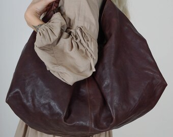 Leather slouchy bag, tan leather bag, vegetable-tanned leather shoulder bag extra large, luxury leather bag women, oversize  leather bag