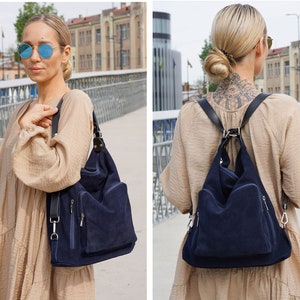 Convertible Suede Leather Hobo Backpack: Handmade Italian Shoulder Bag