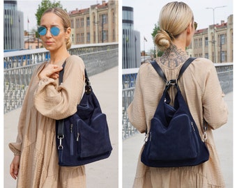 Wandelbarer Hobo-Rucksack aus Wildleder für Damen, 2 in 1 – mit Hobo-Tasche, Umhängetasche und Rucksack-Design in einem Produkt