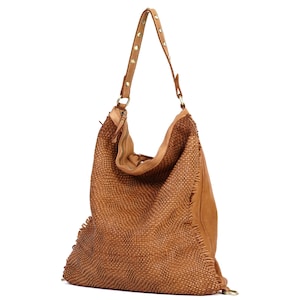 Wandelbare gewebte Leder Hobo Tasche Frauen, große Hobo Vintage Cognac Ledertasche, weiches Leder Crossbody Hobo Taschen für Frauen, großer Rucksack Bild 7