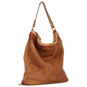 Wandelbare gewebte Leder Hobo Tasche Frauen, große Hobo Vintage Cognac Ledertasche, weiches Leder Crossbody Hobo Taschen für Frauen, großer Rucksack Bild 6