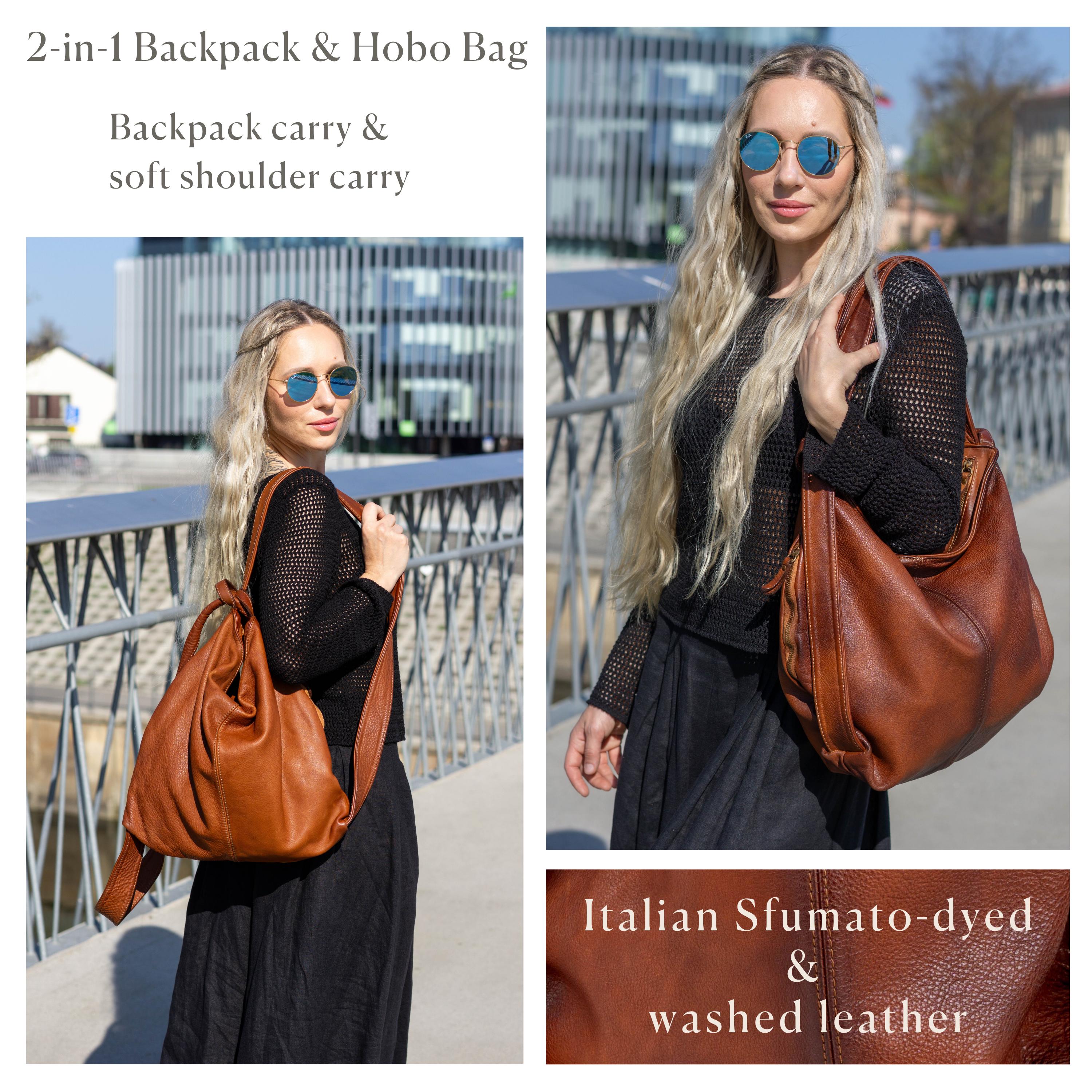 Large Italian Washed Leather Convertible Backpack Purse and  display picture 1