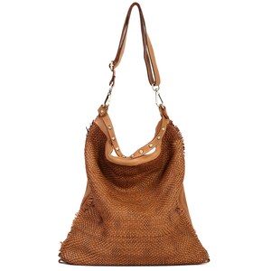 Wandelbare gewebte Leder Hobo Tasche Frauen, große Hobo Vintage Cognac Ledertasche, weiches Leder Crossbody Hobo Taschen für Frauen, großer Rucksack Bild 5