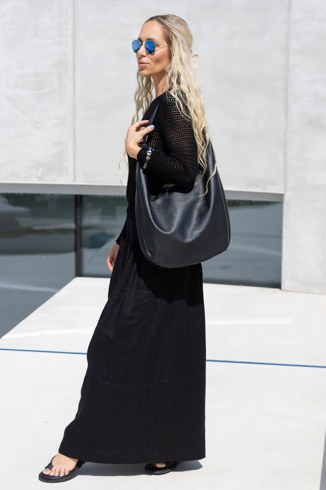 Large Black Leather Hobo Bag: Soft Dollaro Shoulder Bag UK