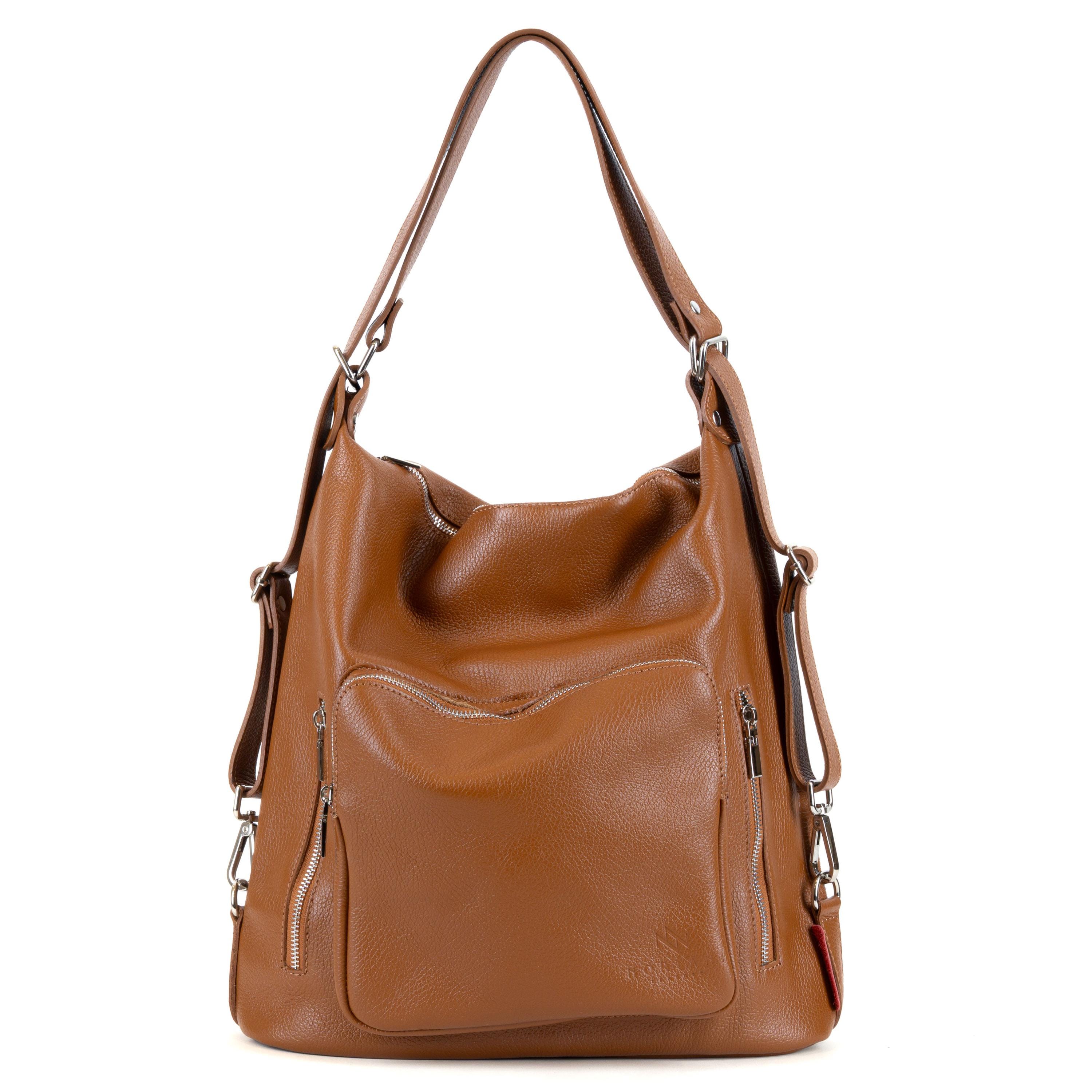 Italian Leather Convertible Backpack Purse, Small to Medium Size, Travel Daily Italian Leather Mini Convertible Backpack in Cognac main image 2