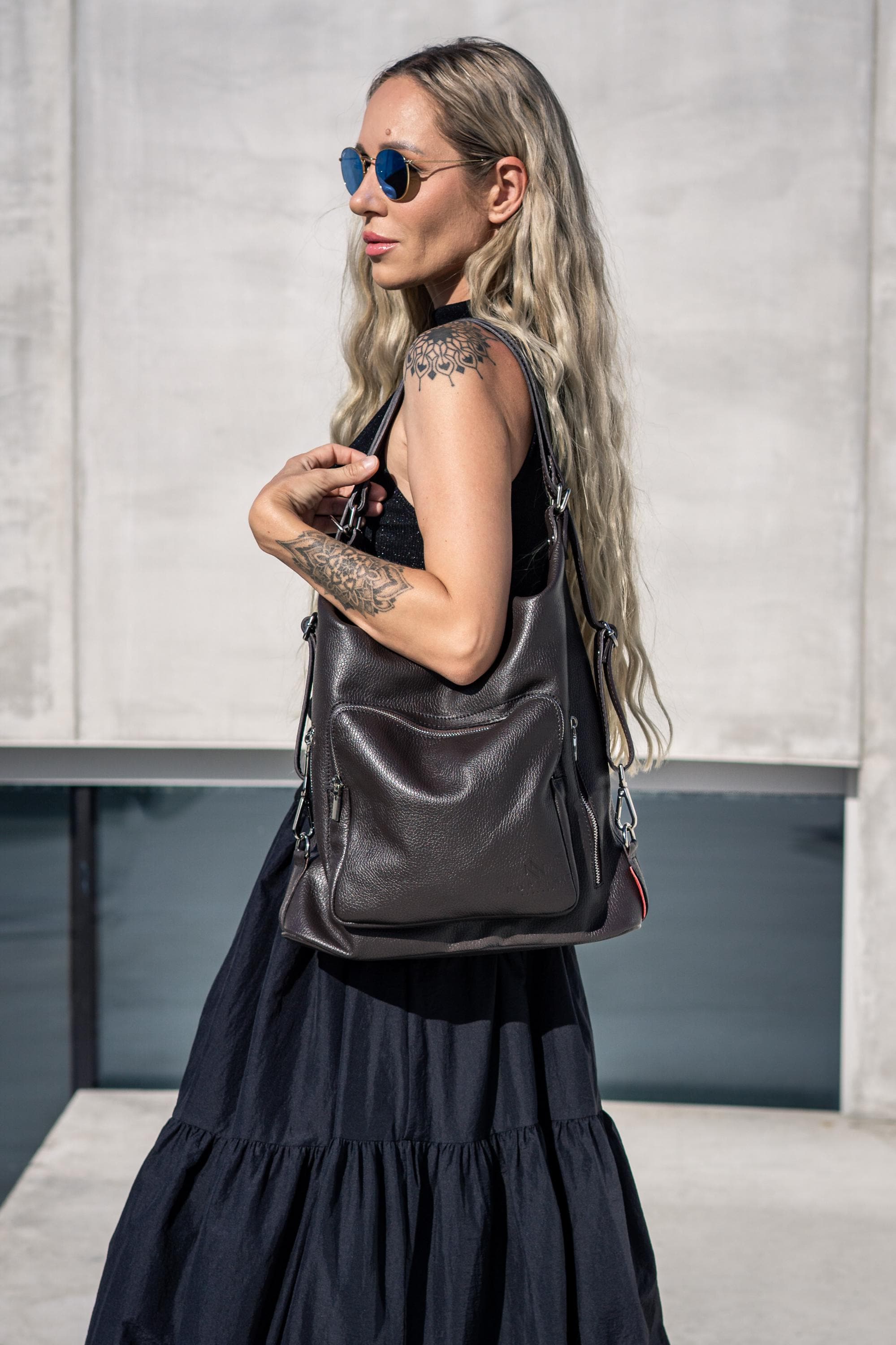 Convertible Leather Hobo Bag Backpack Purse Women  display picture 3