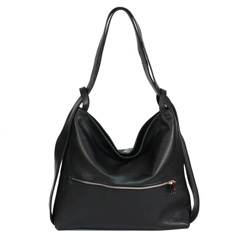 Convertible Black Leather Bag for Women Minimalistic Etsy