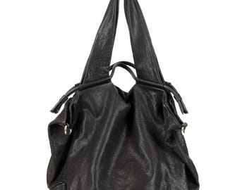 Slouchy Hobo Shoulder Bag – Extra Large Soft Washed Leather Bag for Women – Black Genuine Leather Handmade Bag, Personalized Bag Best Gift