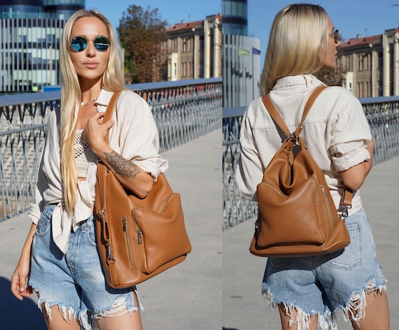 Convertible Leather Hobo Bag Backpack Purse Women