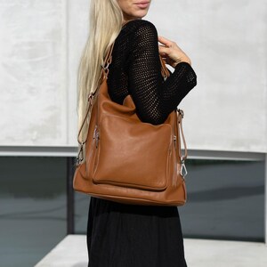 Convertible Leather Backpack Purse – Leather Shoulder Bag  display picture 3