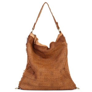 Wandelbare gewebte Leder Hobo Tasche Frauen, große Hobo Vintage Cognac Ledertasche, weiches Leder Crossbody Hobo Taschen für Frauen, großer Rucksack Bild 8