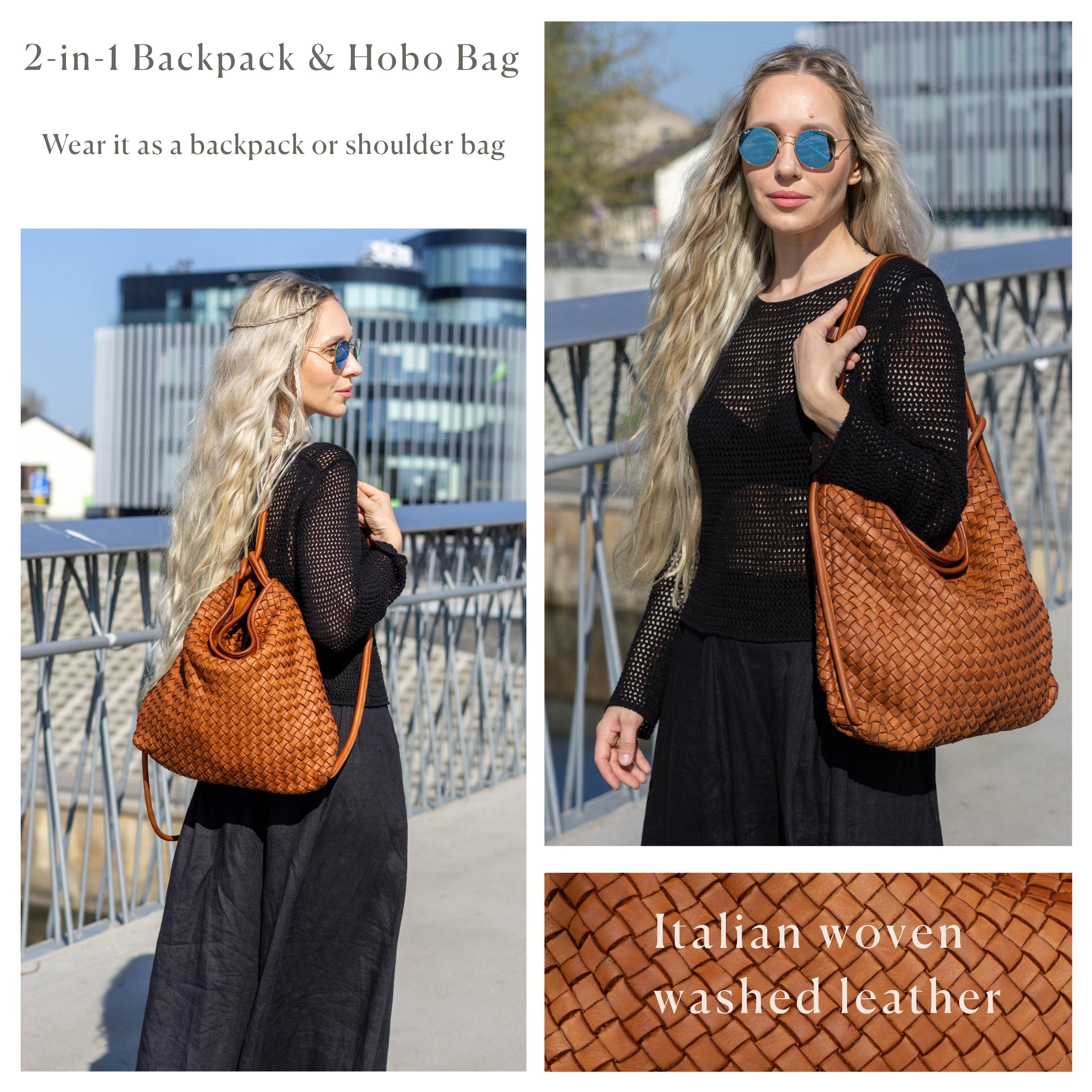 Convertible Leather Backpack Purse, Hobo Style, Casual Wear Convertible Leather Hobo Bag Backpack Purse main image 4