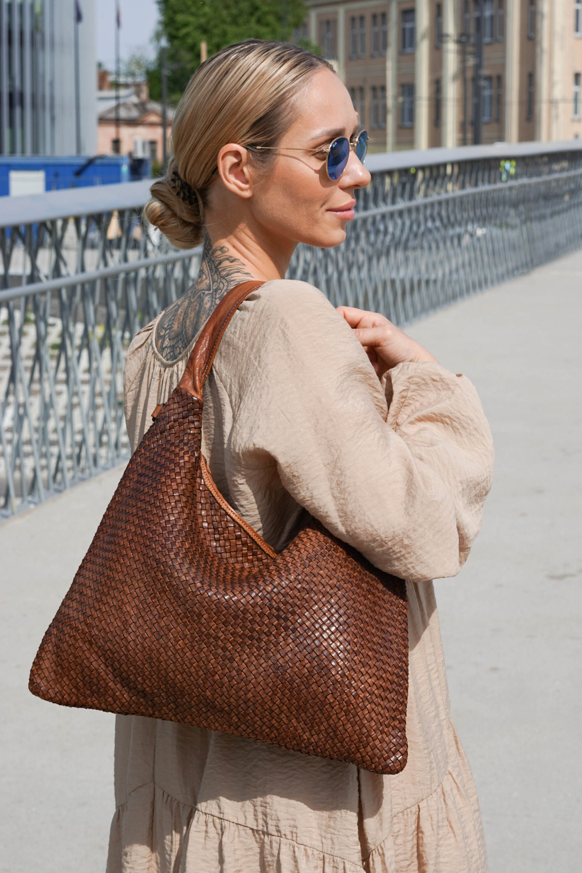 woven leather tote