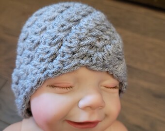 Gray neutral newborn baby hat