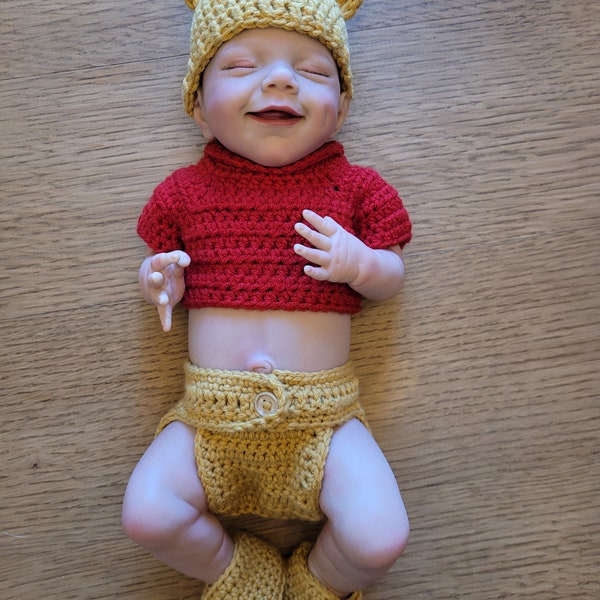 Photo prop newborn OR preemie baby pooh bear crochet set
