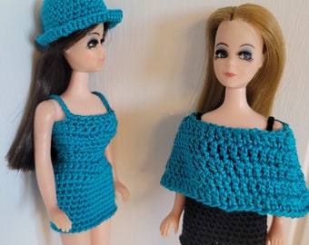 Teal blue Dawn Pippa dress hat poncho set - handmade