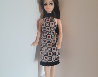 Dawn/Pippa doll geometric halter dress with crocheted trim