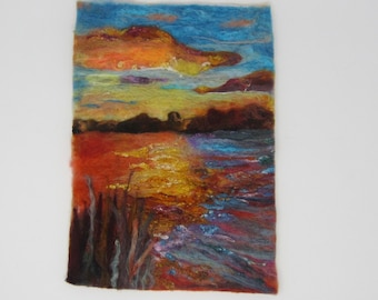 Bright Morning Reflections-  Colorful Felted Wool Painting