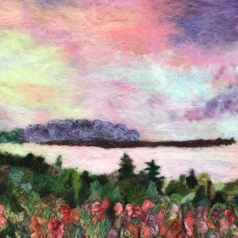 Summer Sunrise Colorful Felted Wool Painting