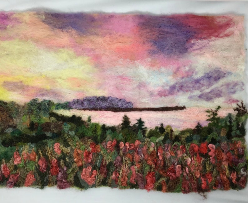 Summer Sunrise Colorful Felted Wool Painting