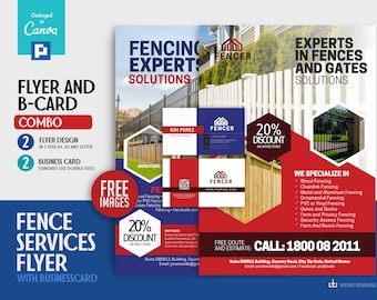 Fence Company Flyer & Business Card Template: Canva Print Combo