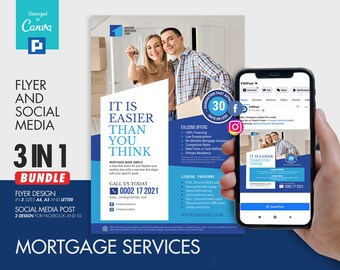 Loan and Mortgage Services Flyer and Social Media Combo Promotional Canva Template