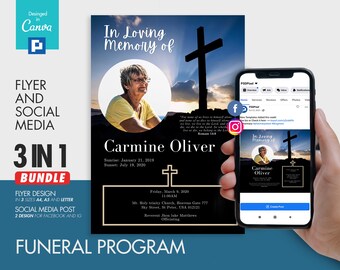 Internment and Funeral Program Flyer and Social Media Combo Promotional Canva Template