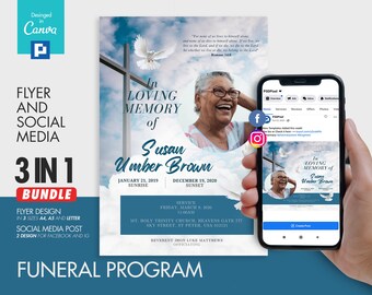 Funeral and Internment Program Flyer and Social Media Combo Promotional Canva Template