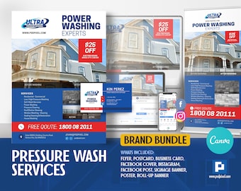 Pressure Power Washing Services Company Brand Pack Canva Bundle