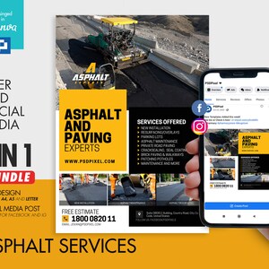 Asphaltunternehmer Flyer und Social Media Combo Werbe Canva Template