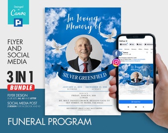 Funeral Program Flyer and Social Media Combo Promotional Canva Template