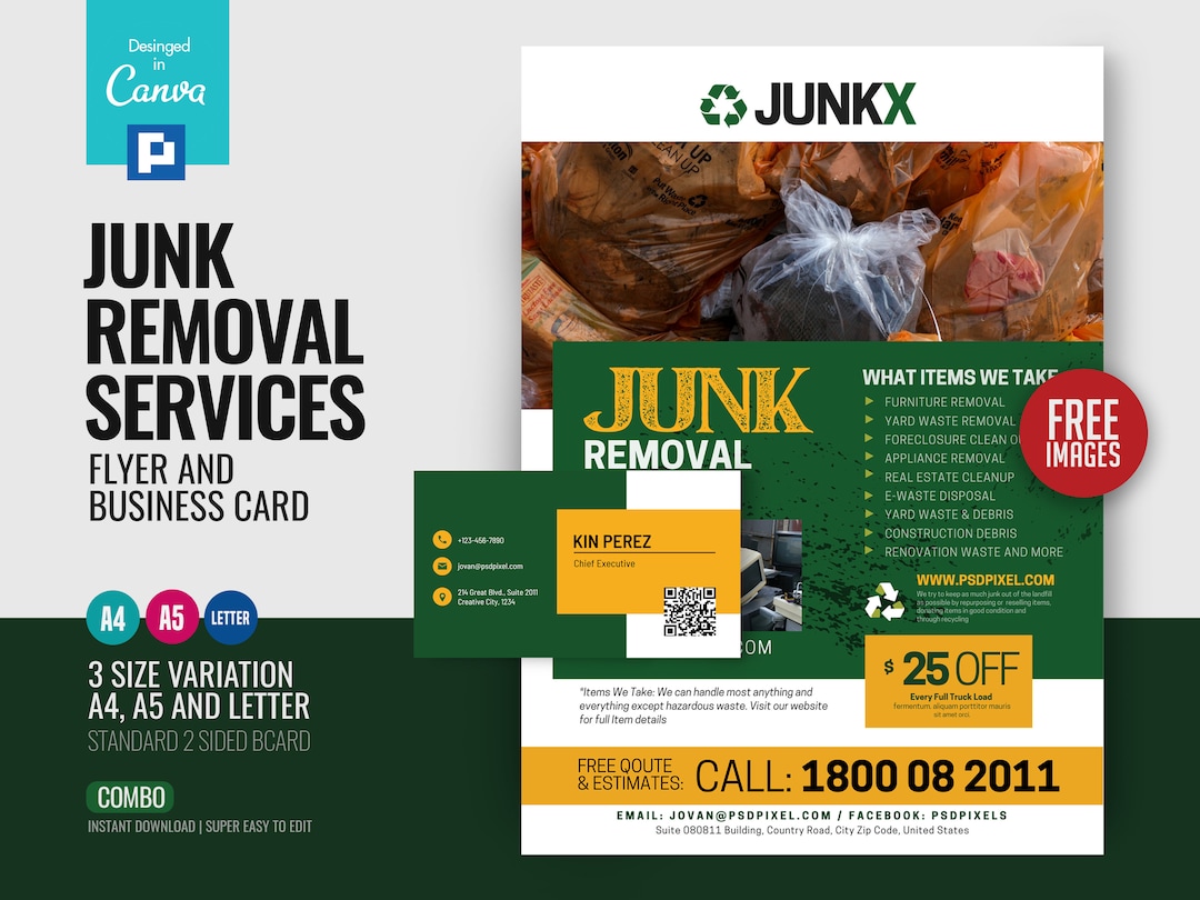Trash Removal Services Flyer and Business Card DIY Flyer Template in