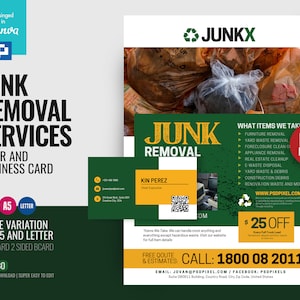 Trash Removal Services Flyer and Business card DIY Flyer template in Canva