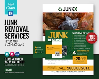 Trash Removal Services Flyer and Business card DIY Flyer template in Canva