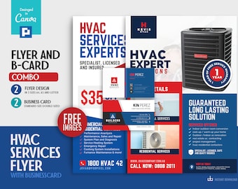 Modèle promotionnel sur toile pour services de CVC, de chauffage et de climatisation, impression de cartes de visite et de dépliants