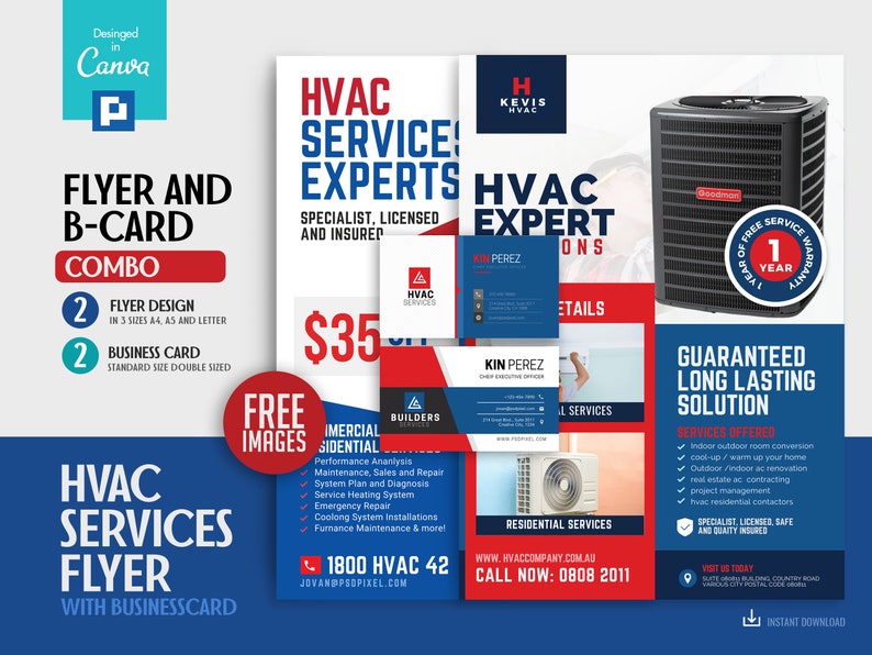 HVAC, Heating and Cooling Services Flyer and Business Card Print Combo ...