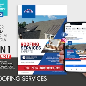 Roofing Experts Promotional Flyer and Social Media Combo Promotional Canva Template