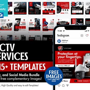 CCTV Contractor, Surveillance, CCTV Services Company Canva Print and Social Media Bundle