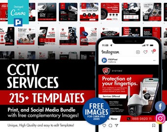 Contratista de CCTV, vigilancia, empresa de servicios de CCTV, paquete de impresión en Canva y redes sociales
