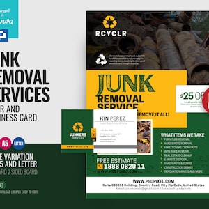 Müllentsorgung Flyer und Visitenkarte DIY Vorlage in Canva