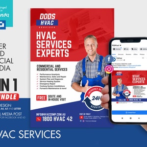 HVAC Experts Flyer and Social Media Combo Promotional Canva Template