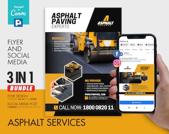 Paving Company Flyer and Social Media Combo Promotional Canva Template